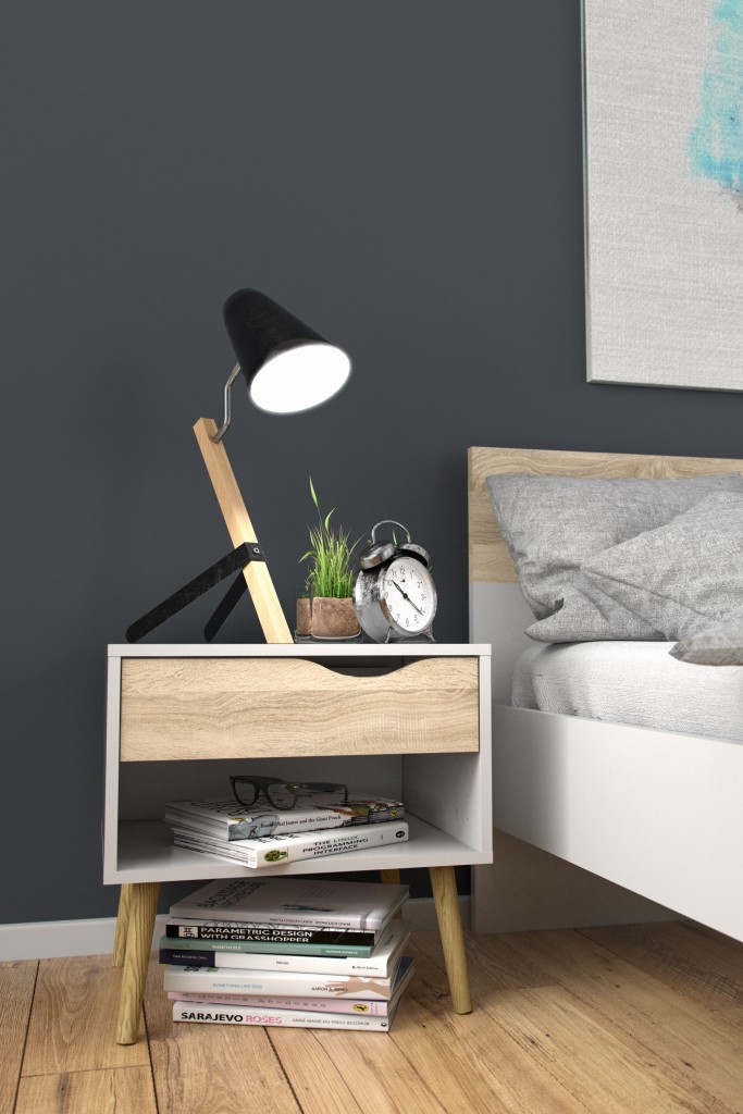 2 x Nordic Bedside Tables - White with Oak drawer - Image 2