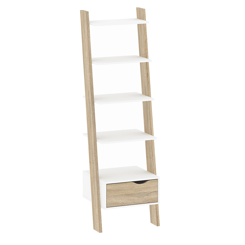 Nordic Leaning Bookcase - White & Oak