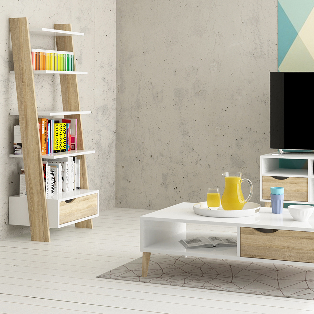 Nordic Leaning Bookcase - White & Oak - Image 2