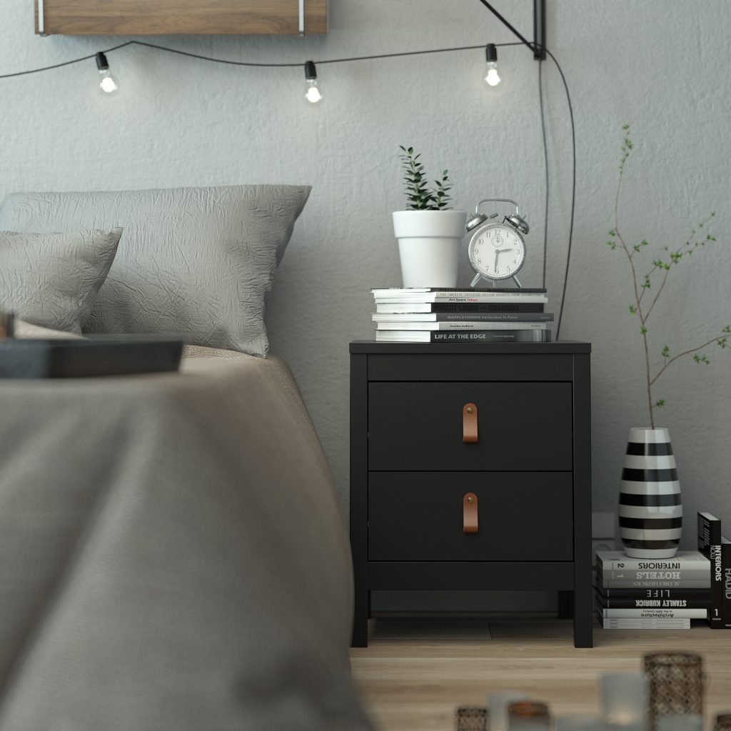 Loft black bedside table with leather handles - Image 2