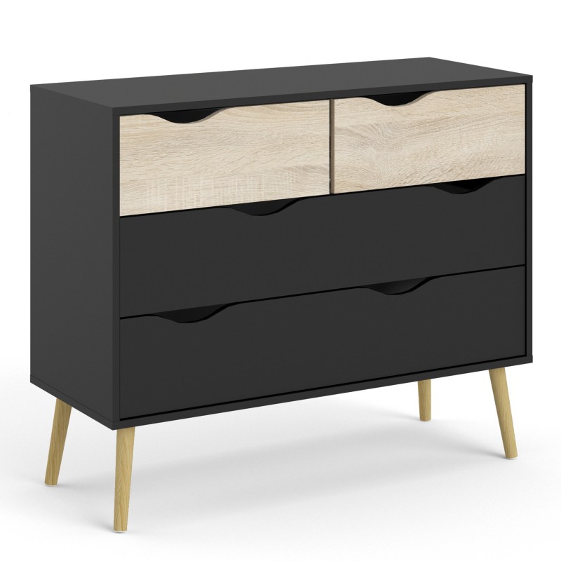 Nordic Chest of 4 Drawers - Black & Oak