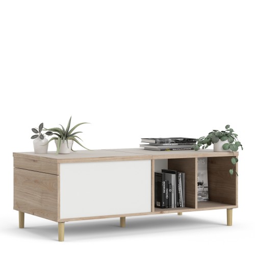 Fika Coffee Table with sliding top - Jackson Hickory Oak & Matt White - Image 5