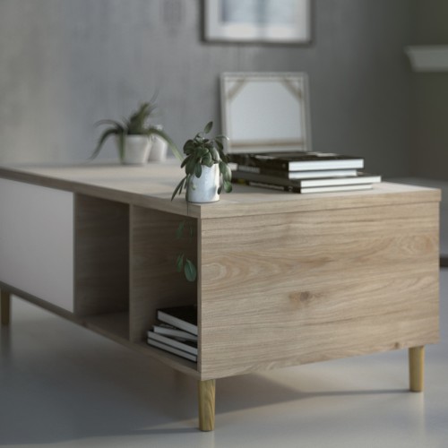 Fika Coffee Table with sliding top - Jackson Hickory Oak & Matt White - Image 3