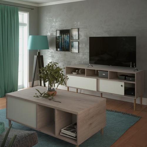 Fika Coffee Table with sliding top - Jackson Hickory Oak & Matt White - Image 4