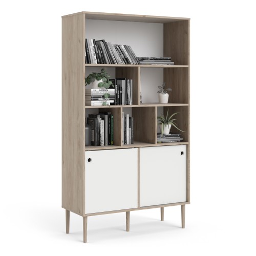Fika Bookcase with low sliding doors - Jackson Hickory Oak & Matt White - Image 4