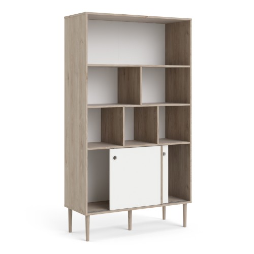 Fika Bookcase with low sliding doors - Jackson Hickory Oak & Matt White - Image 3