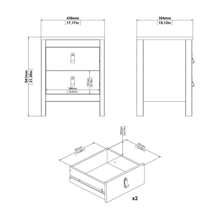 Loft Bedside Table 2 Drawers in Jackson Hickory Oak - Image 4