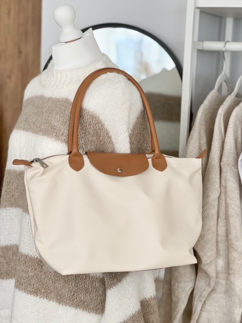 Classic tote bag with leather handles Cream Perfectly Lovely