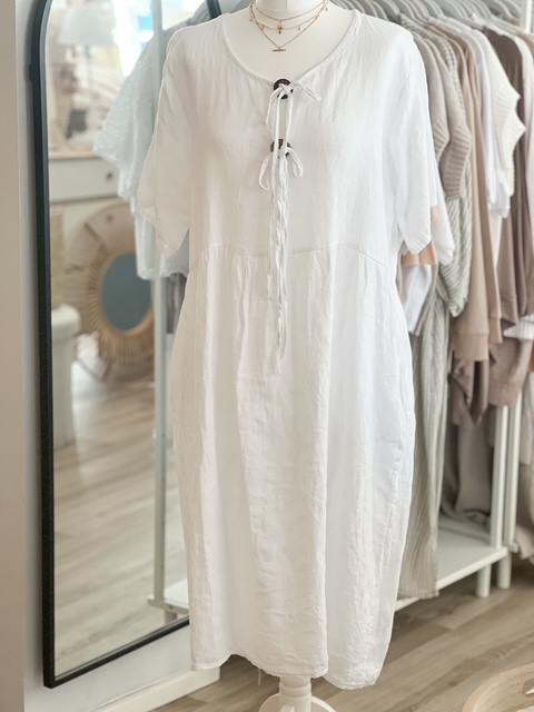 Tie front linen smock dress in white - Perfectly Lovely Interiors