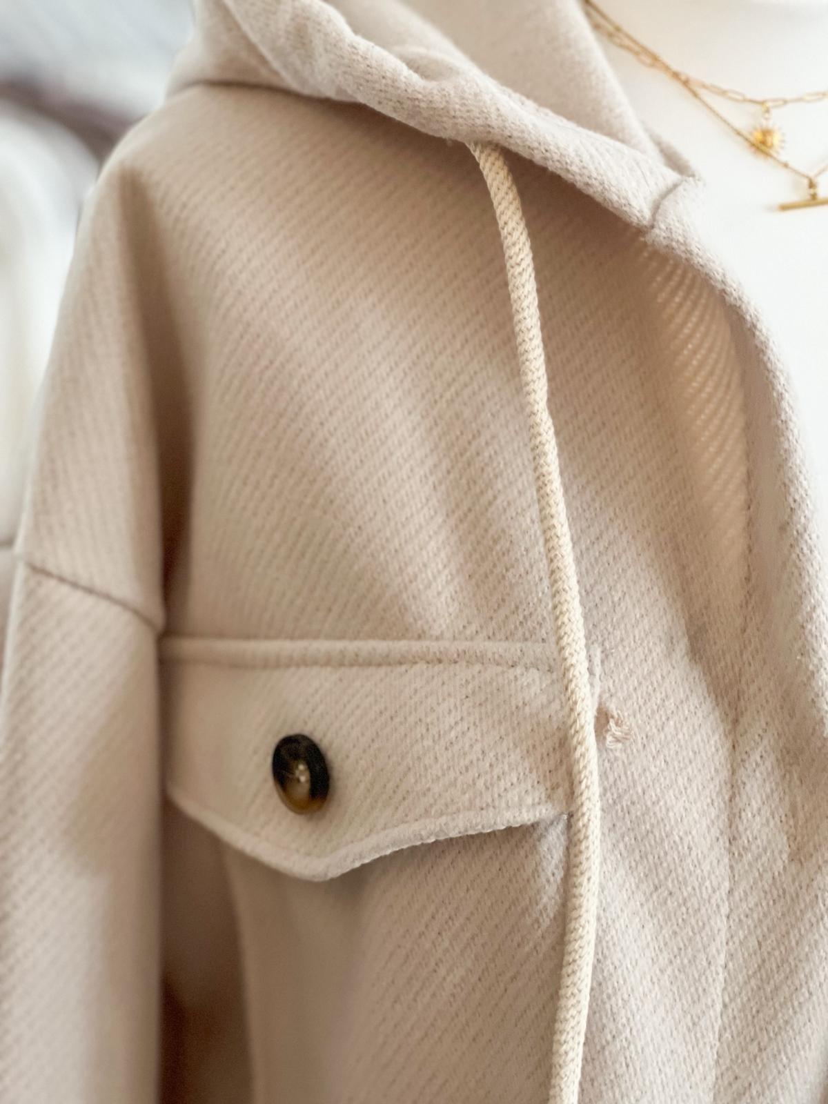 Hooded shacket with pockets in stone - Perfectly Lovely Interiors