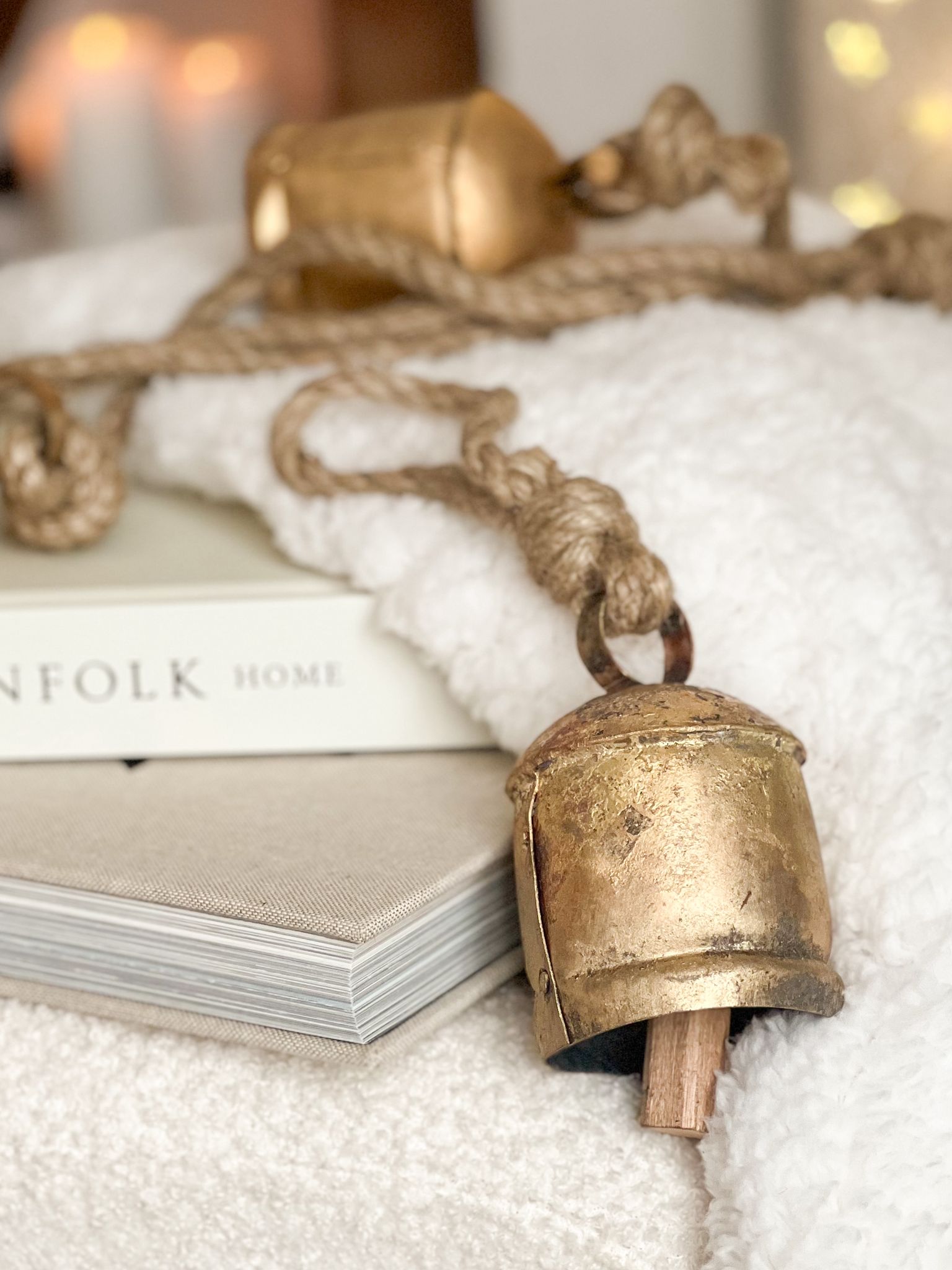 Single vintage style bell on hanging rope - Perfectly Lovely Interiors