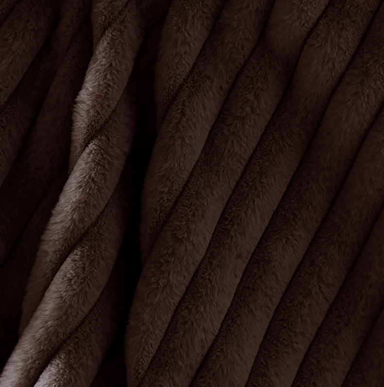 Chocolate brown faux fur ribbed throw - Image 3