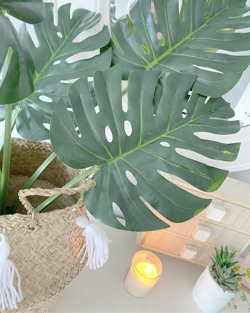 Huge potted faux Monstera 'palm leaf' plant - Image 4