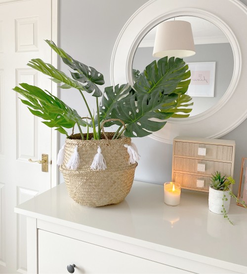 Huge potted faux Monstera 'palm leaf' plant - Image 3