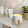 Scandi natural candle on wooden stand