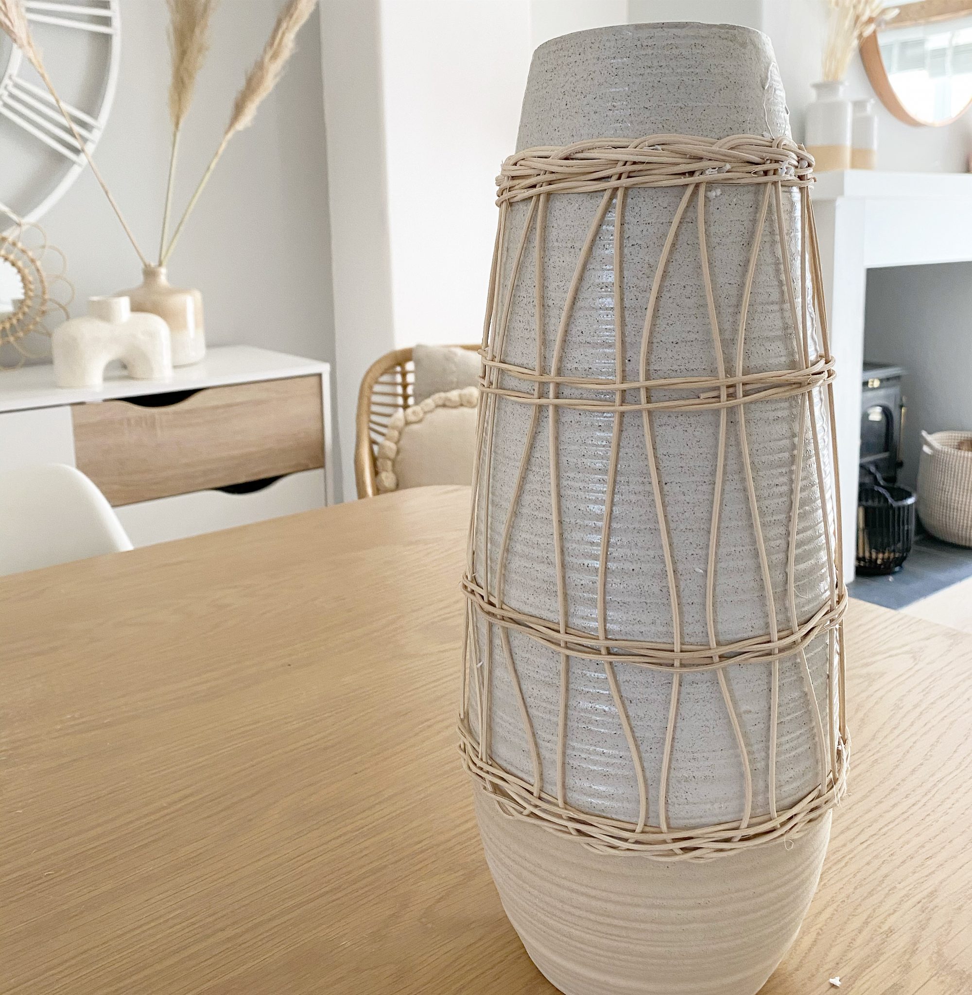 Natural large ceramic vase with rattan decoration Perfectly Lovely Interiors