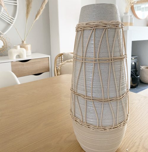 Natural large ceramic vase with rattan decoration - Image 3
