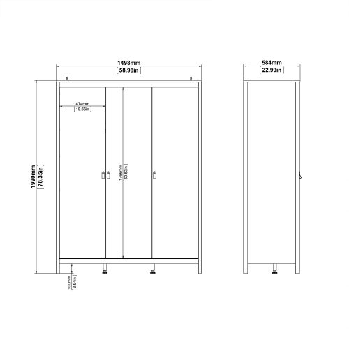 Loft 3 door wardrobe - Black - Image 6