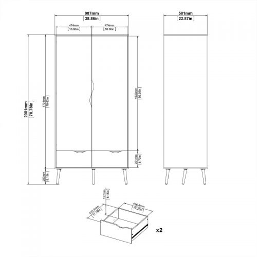 Nordic Two Door Wardrobe - Black - Image 6