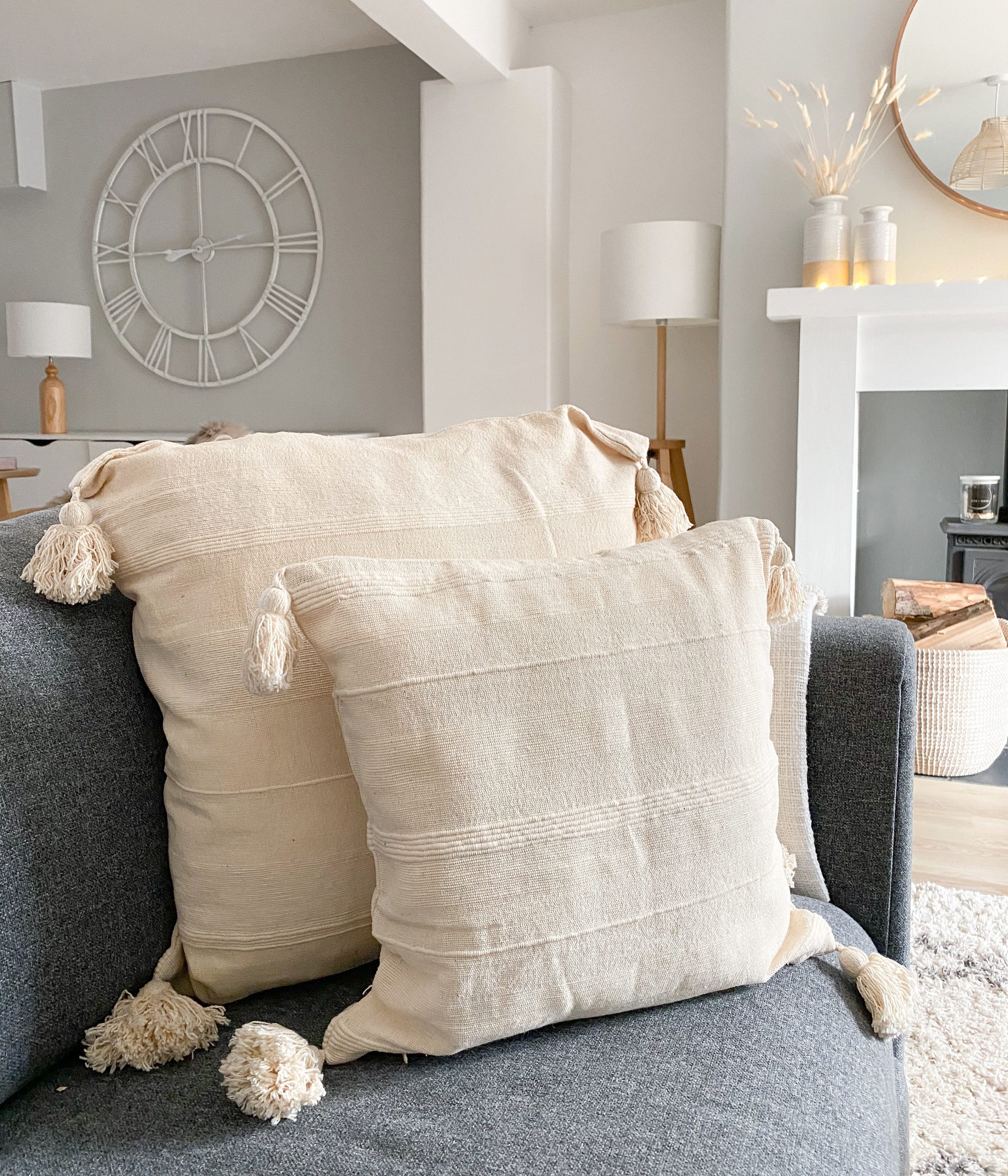 Natural linen cushion with tassels Perfectly Lovely Interiors