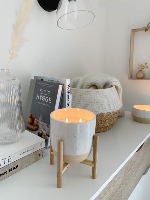 Large two tone ceramic potted candle on stand - Image 3