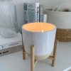 Large two tone ceramic potted candle on stand - Image 4