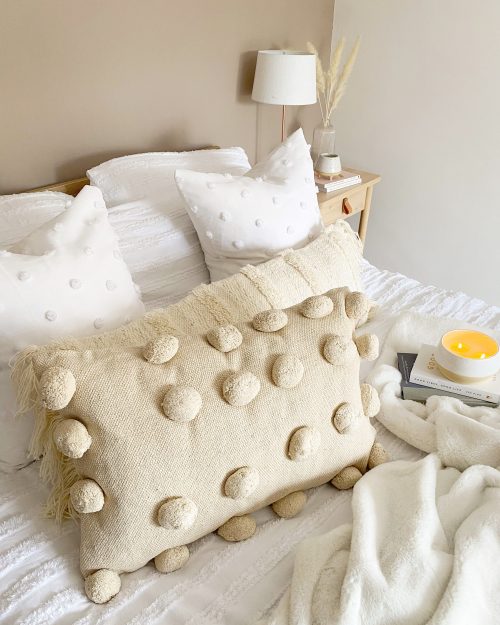 Cream pom pom large oblong cushion - Image 5