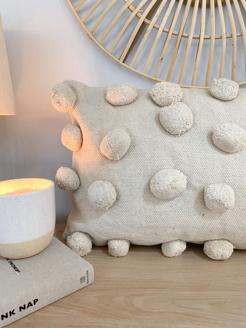Cream pom pom large oblong cushion - Image 4