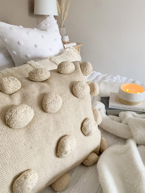 Cream pom pom large oblong cushion - Image 6