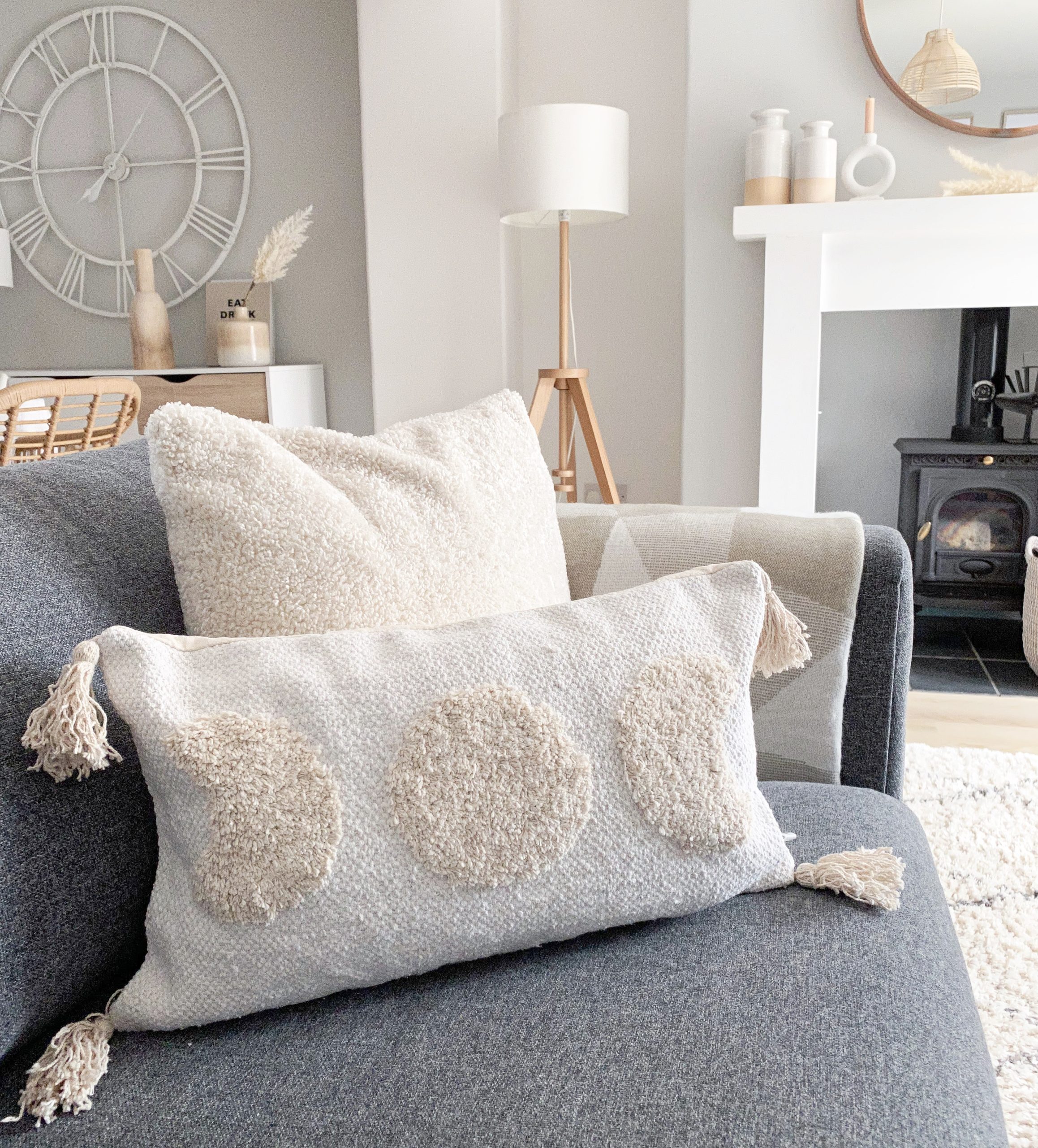 Grey tassel cushion top
