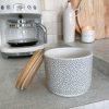 Spotty storage pot with wooden lid in light grey/dark grey - Image 2