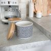 Spotty storage pot with wooden lid in light grey/dark grey - Image 4