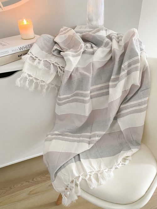 Light weight soft stripe cotton throw with tassels - Image 3
