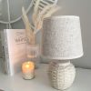 Basket weave ceramic lamp with linen shade - Image 3