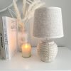 Basket weave ceramic lamp with linen shade - Image 2