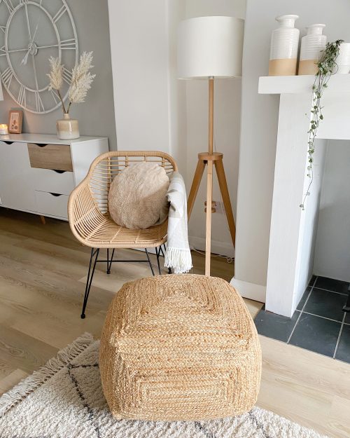 Large Natural woven pouffe/footstool - Image 3