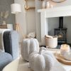 Pair grey rustic carved wood pumpkins
