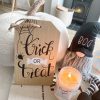 Wooden trick of treat hanging plaque