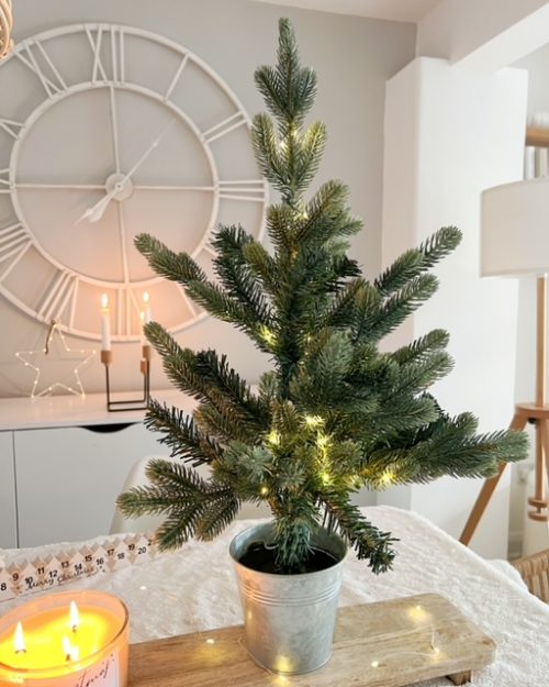 Faux Christmas tree with LED lights in silver pot - Image 3