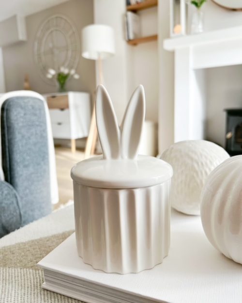 Ceramic bunny ears lidded jar