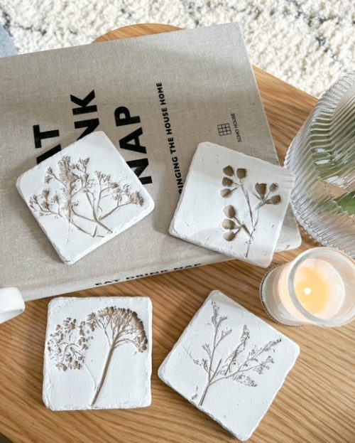 Set of 4 white wash 'Stem print' coasters - Image 2