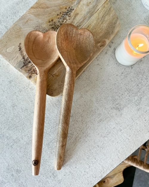 Pair of 'Made with love' wooden heart serving spoons