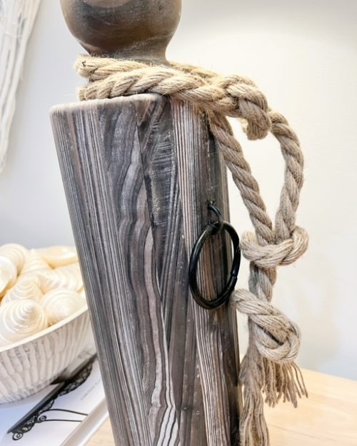 Wooden coastal 'dock post' lamp with cream shade - Image 5