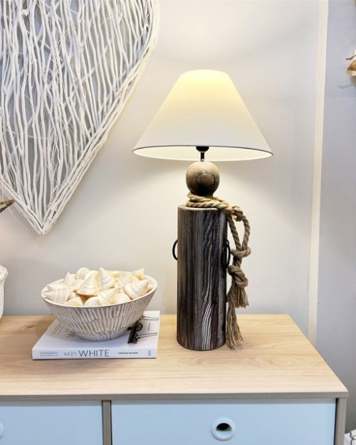 Wooden coastal 'dock post' lamp with cream shade - Image 2