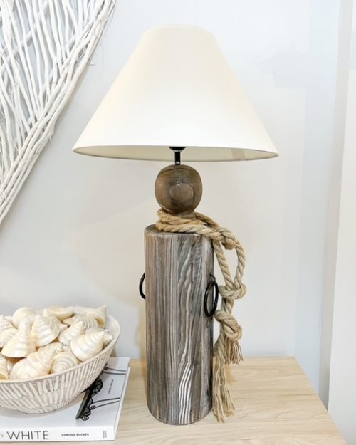 Wooden coastal 'dock post' lamp with cream shade - Image 3