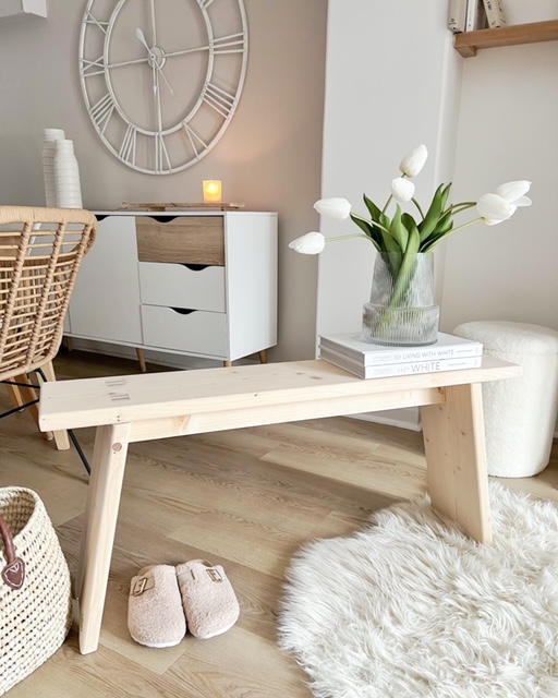 Beautiful simple Scandi wooden bench Perfectly Lovely Interiors