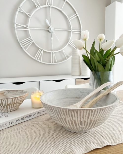 Large white washed decorative bowl