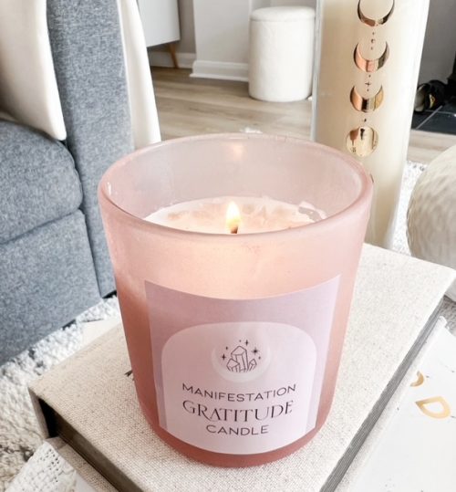 Manifestation 'Gratitude' rose quartz crystal scented candle