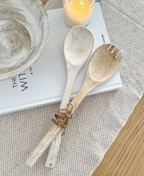 White washed serving spoons