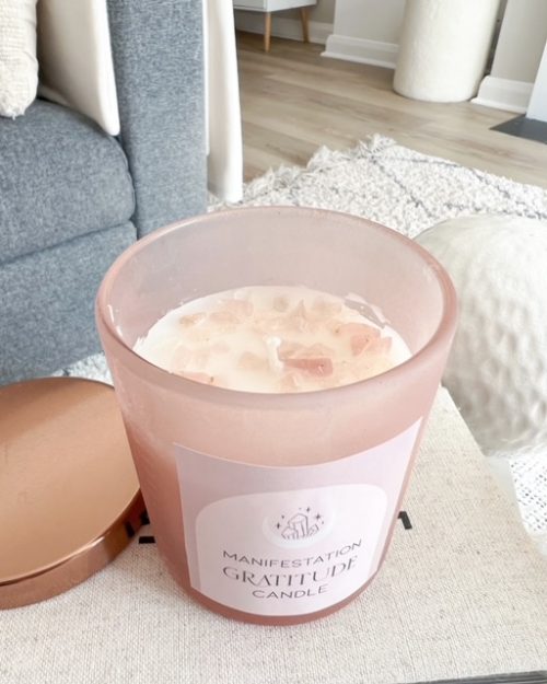 Manifestation 'Gratitude' rose quartz crystal scented candle - Image 4